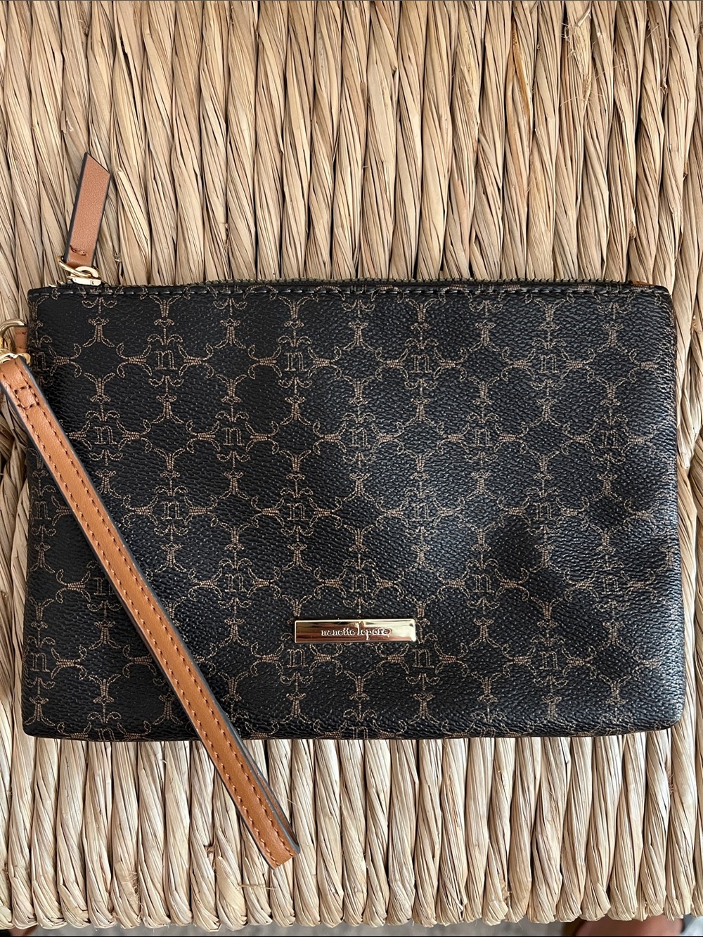 Nanette Lepore Black and Tan Patterned Wristlet Wrislet